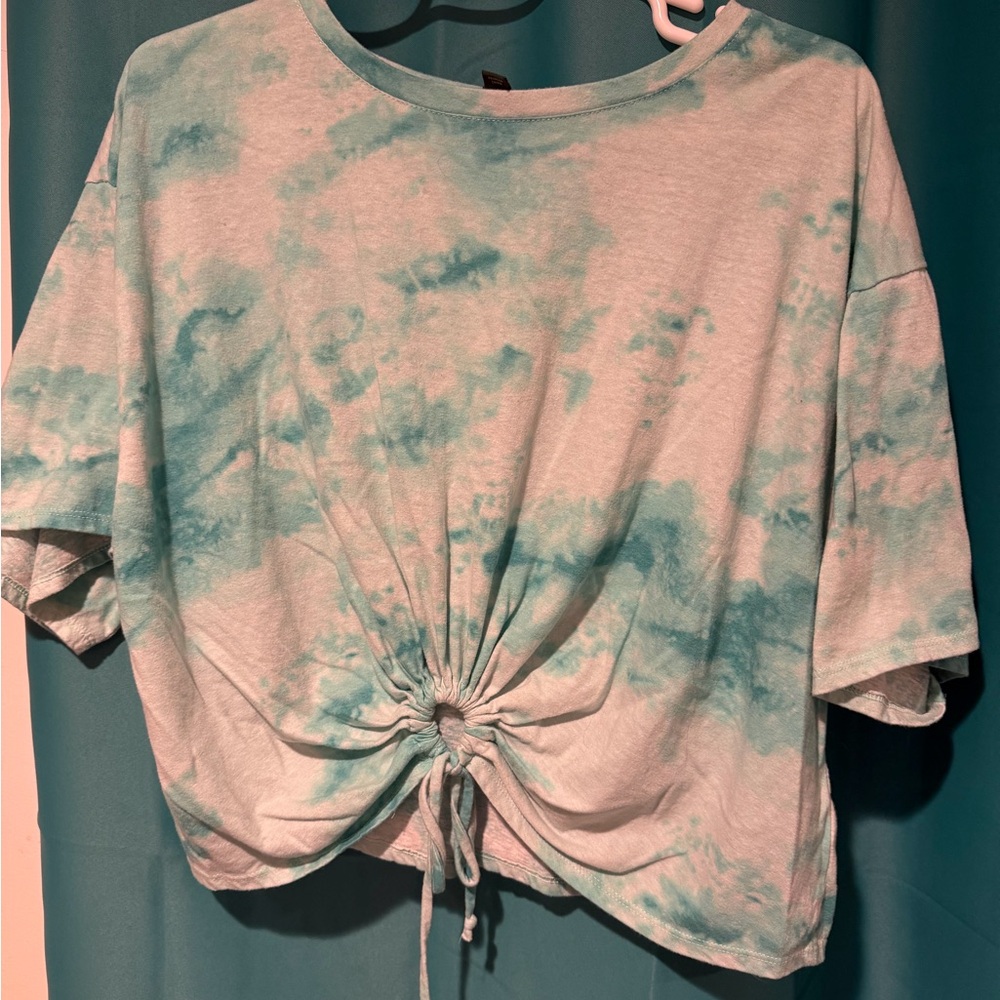 Wild Fable Tie-Dye Drawstring Crop Top - Aqua Blue